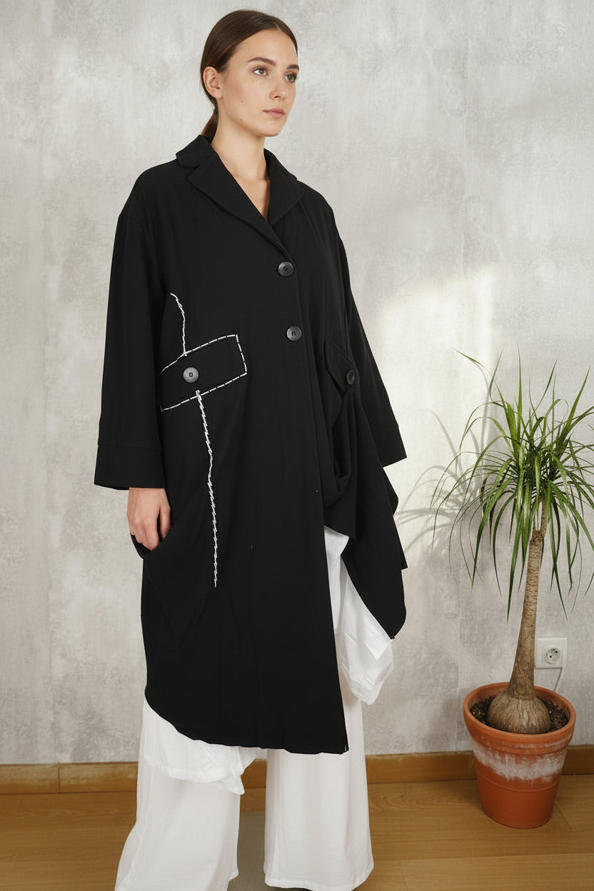 EXCLUSIVO Kimono Abrigo Bordado Geométrico Negro | Nefelibata