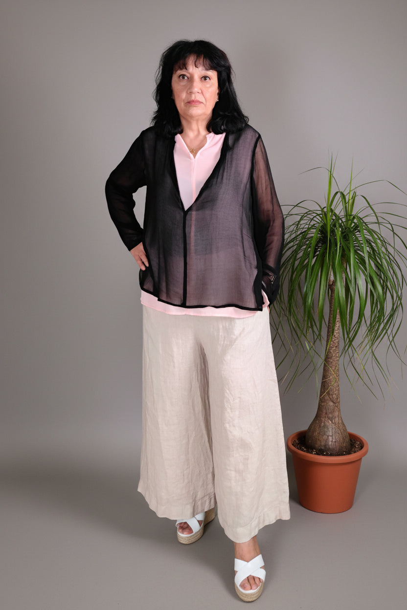 Blusa Transparente Negra/ Top Rosa /Celeste