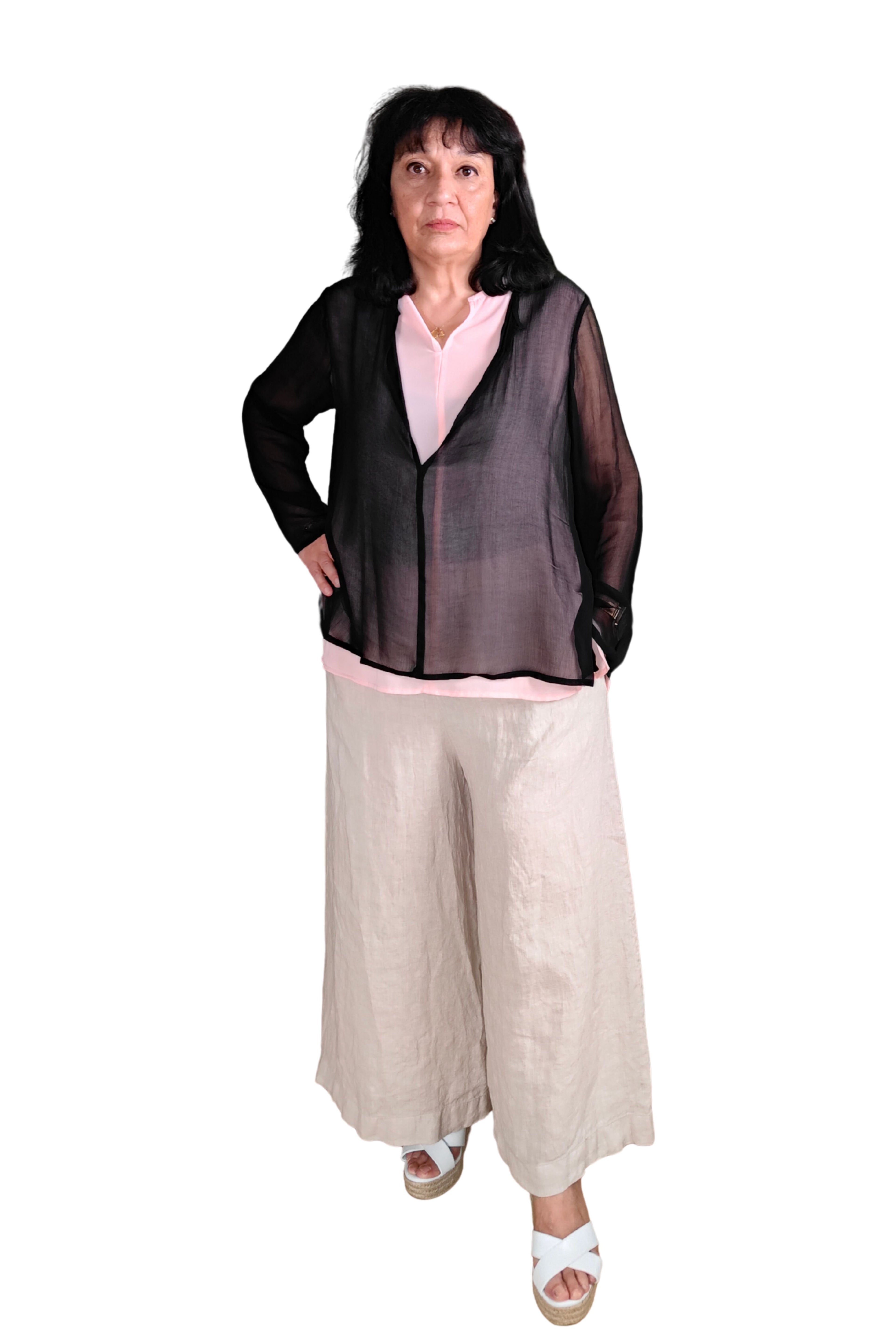 Blusa Transparente Negra/ Top Rosa /Celeste