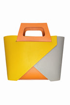Bolso Multicolor Cuero Geométrico Gris Amarillo y Naranja