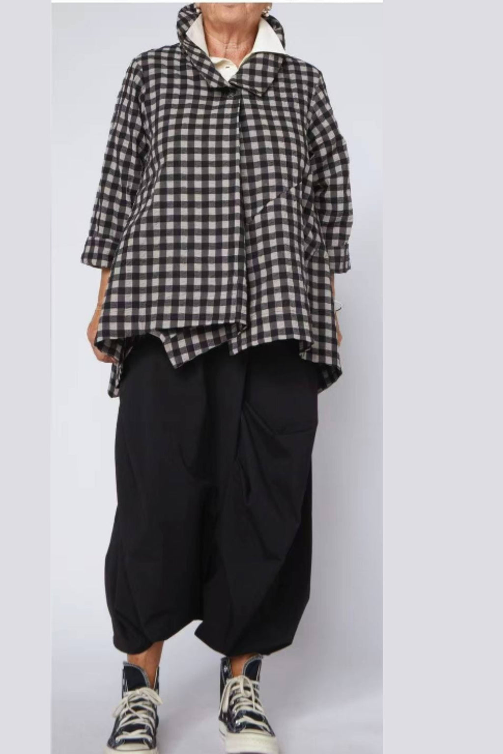 Americana Vichy Maxi Vuelo Bajo Negro Blanco | Wendy Trendy