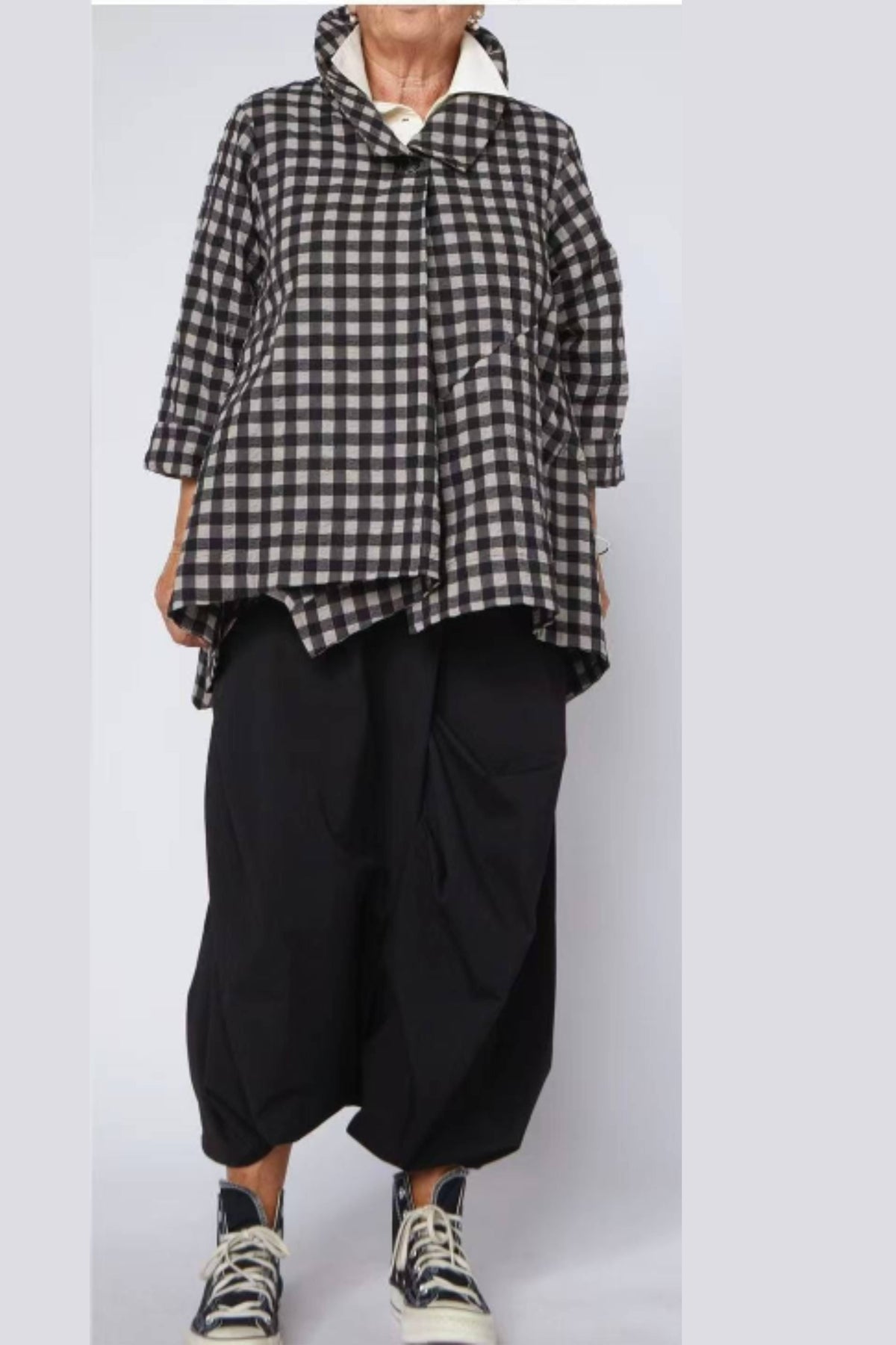 Americana Vichy Maxi Vuelo Bajo Negro Blanco | Wendy Trendy