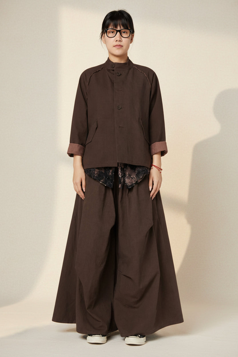 Pantalón Palazzo Maxi Vaquero Efecto Lavado Marrón | Wendy Trendy