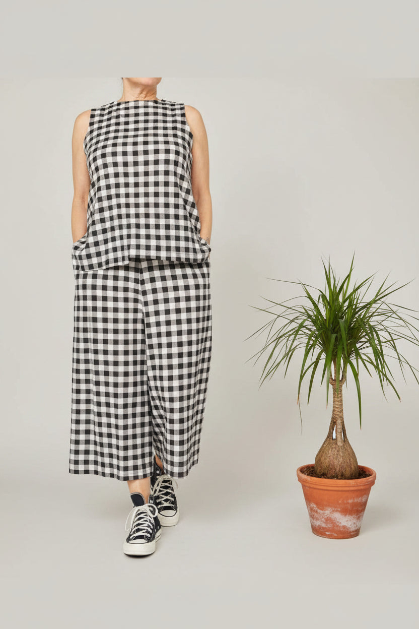 Pantalón Palazzo Vichy Negro Blanco