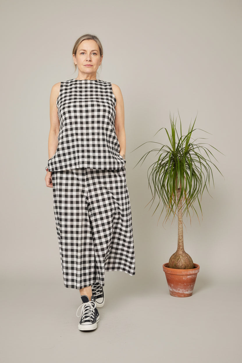 Camiseta Sin Mangas Vichy Negro Blanco