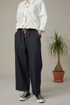 Pantalón Vaquero Ancho Azul Oscuro Cordón