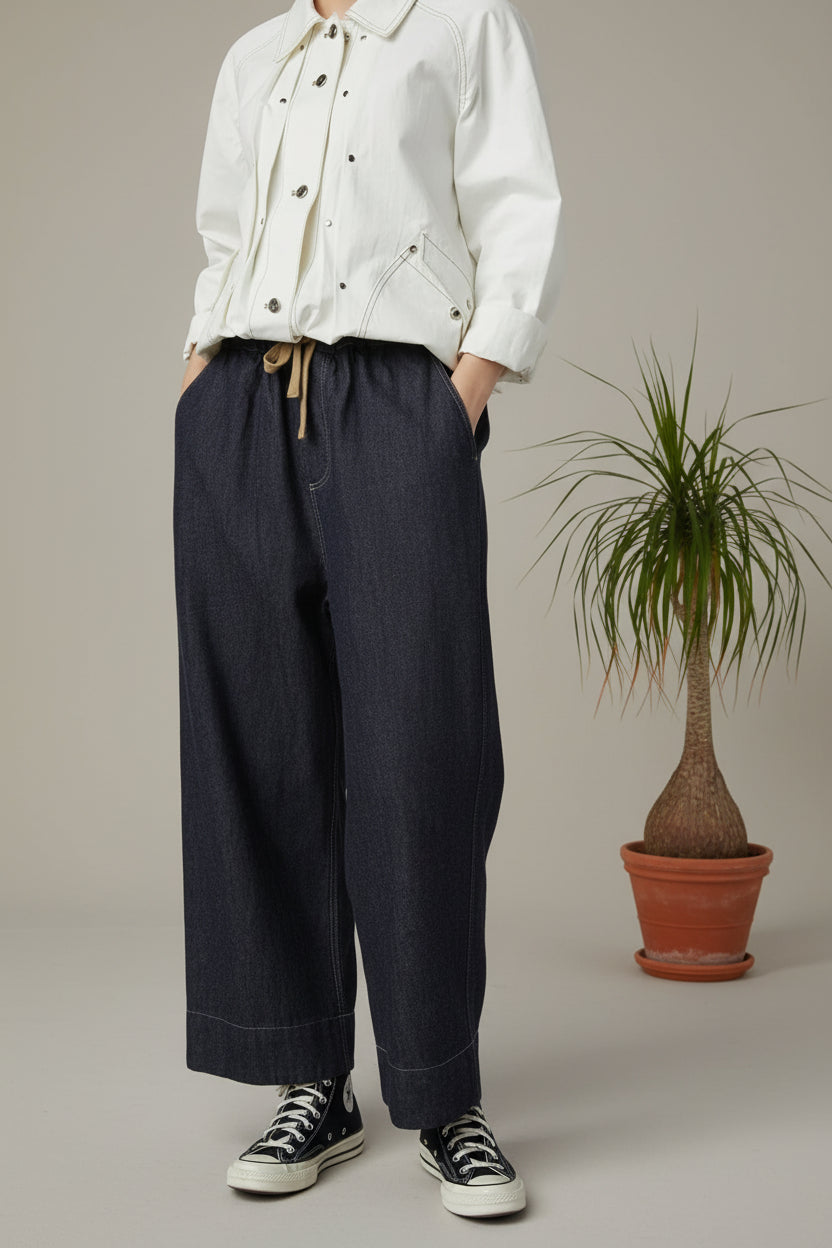 Pantalón Vaquero Ancho Azul Oscuro Cordón