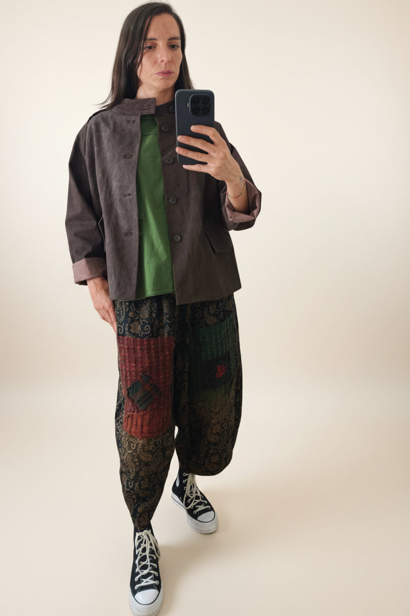 Pantalón Harem Patchwork Brocado Paisley Cordón Cuero | Nefelibata