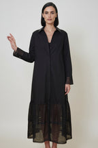 Vestido Chaqueta Maxi Tül Rayas Horizontales Negro | Nefelibata