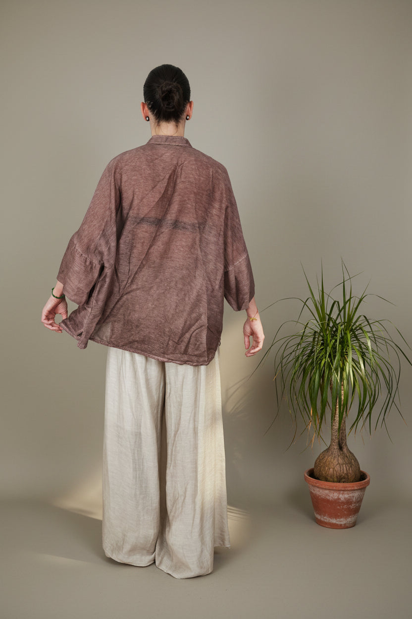 Camisa Oversize Cuello Mao Bolsillos Drapeados |YOLYKKE