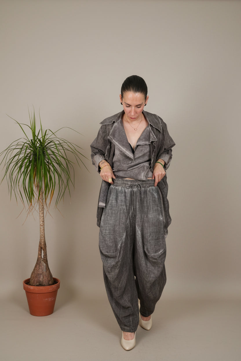 Pantalón Harem Drapeado Lyocell Lino |YOLYKKE