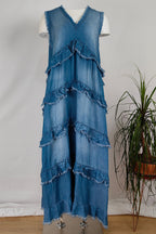 Vestido Largo Denim Capas Deshilachadas