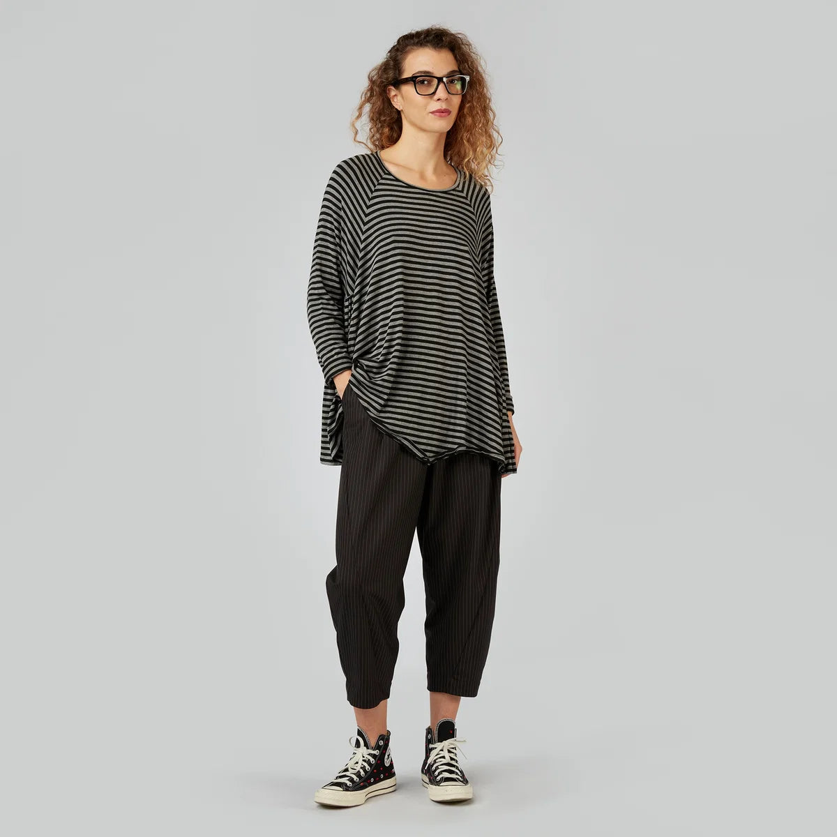 Pantalón Wendy Trendy de Raya Fina y Cintura Elástica