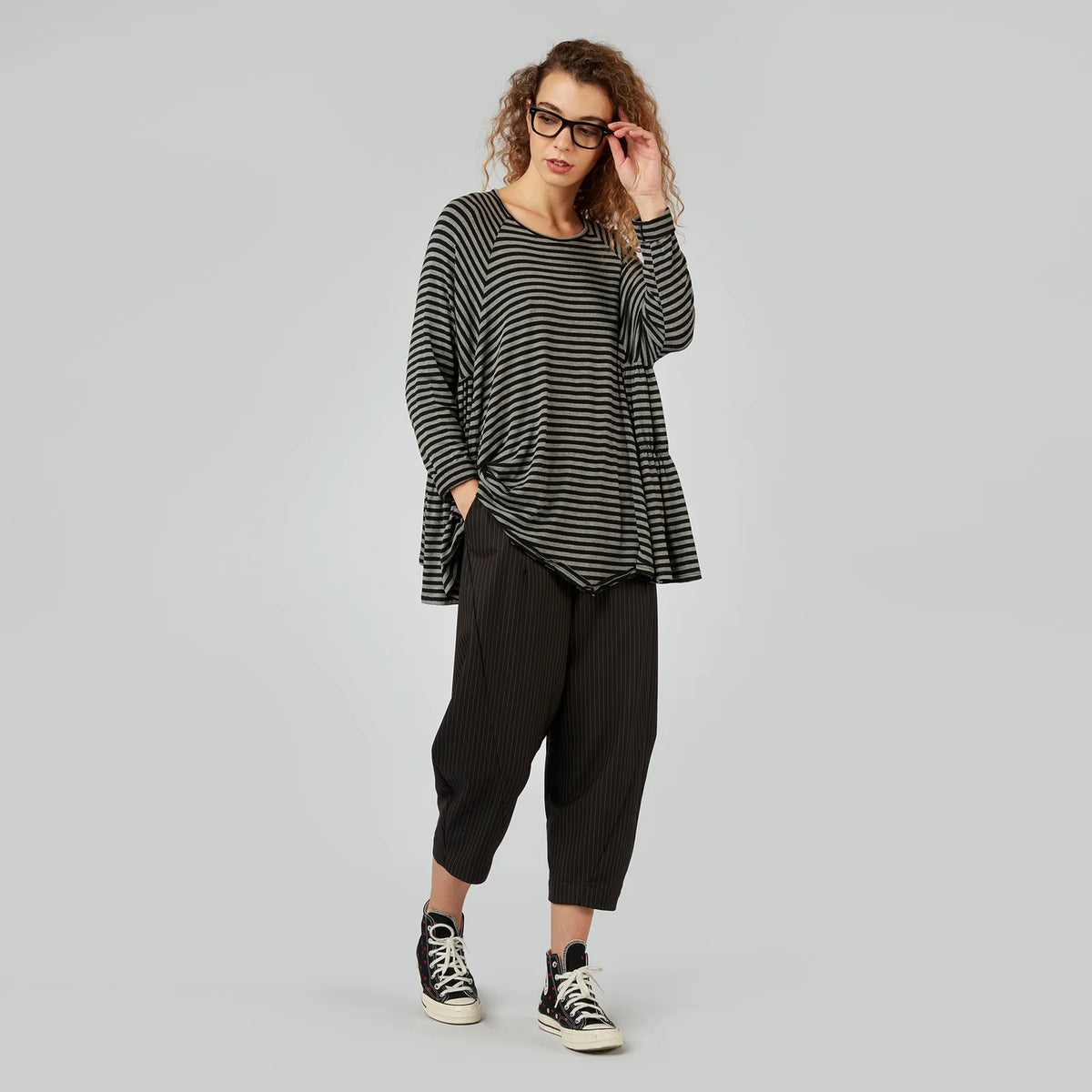Pantalón Wendy Trendy de Raya Fina y Cintura Elástica
