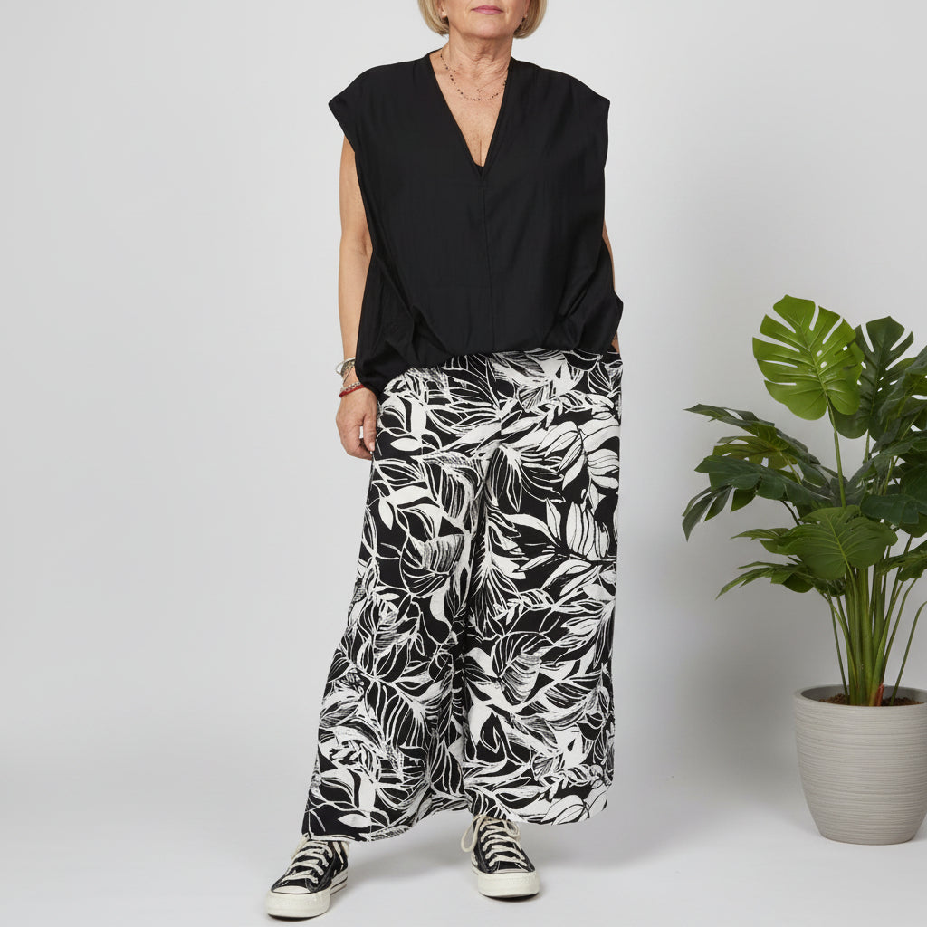 Pantalón Wide Leg Estampado Tropical