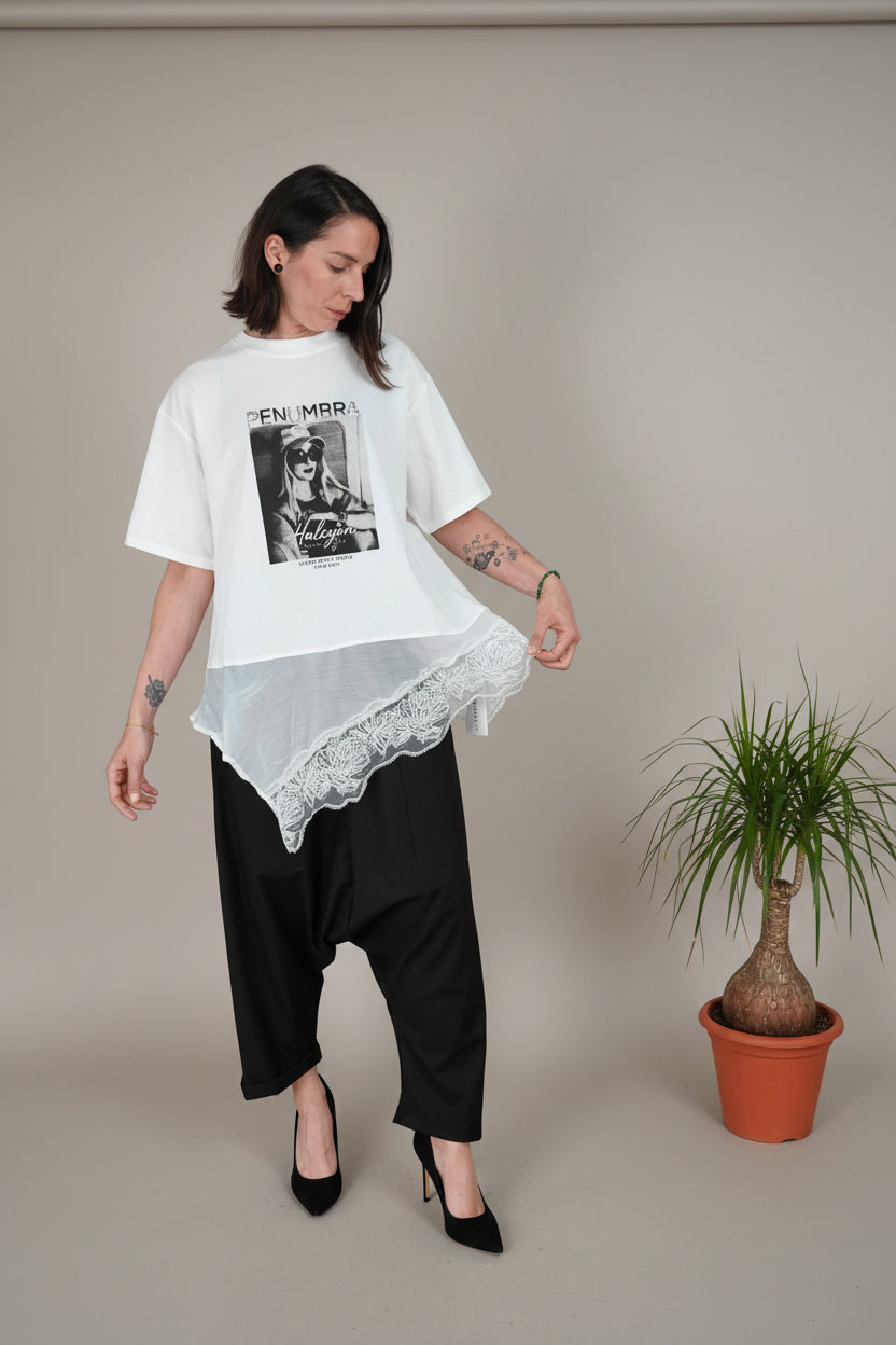 Camiseta Print Bajo Lencero Asimétrico
