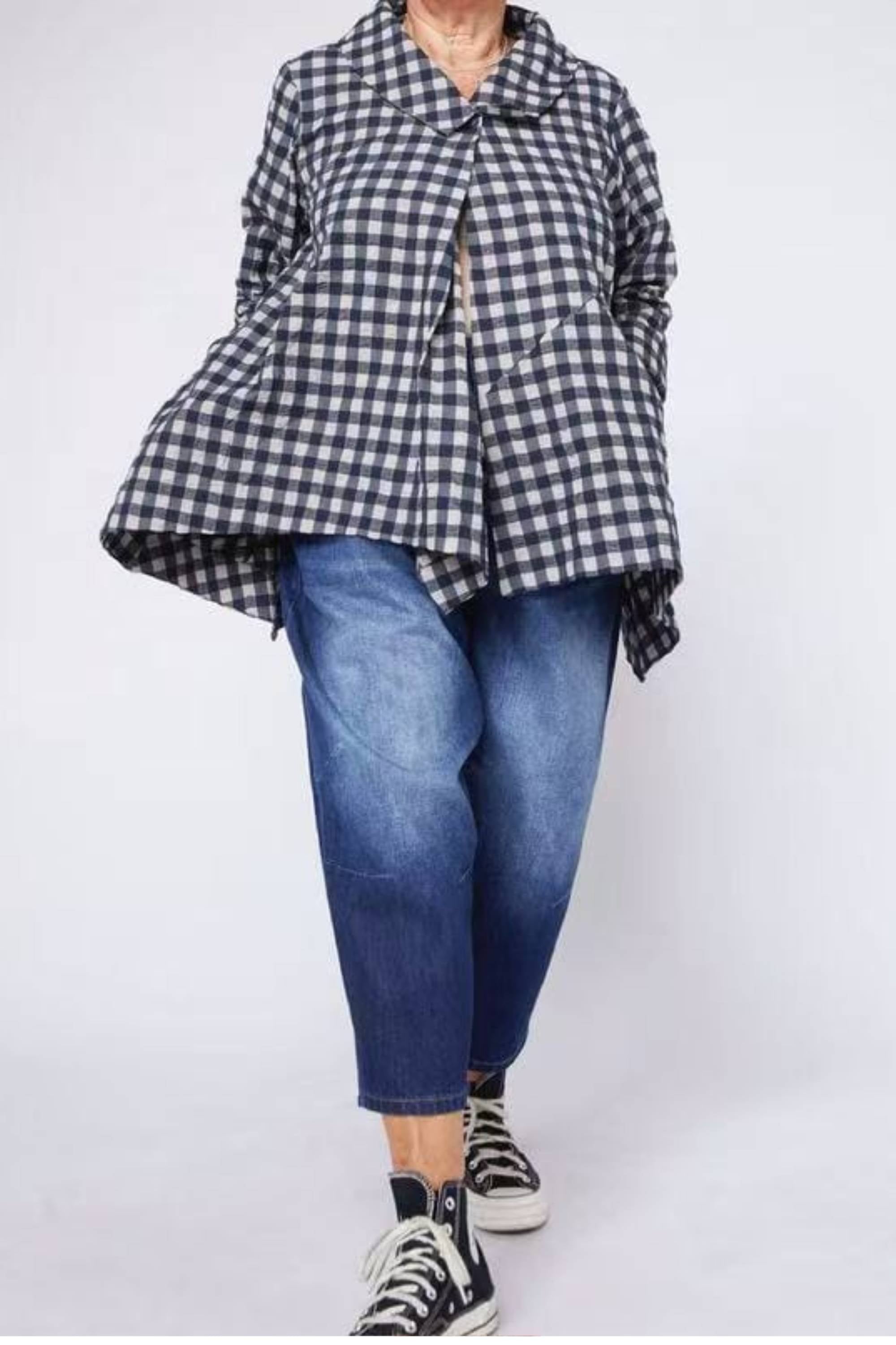 Chaqueta Camisera Vichy Maxi Vuelo Bajo Negro Blanco | Wendy Trendy