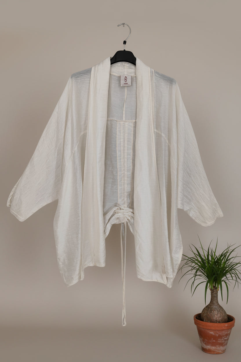 Chaqueta Kimono Lino Crudo con Cintas |YOLYKKE
