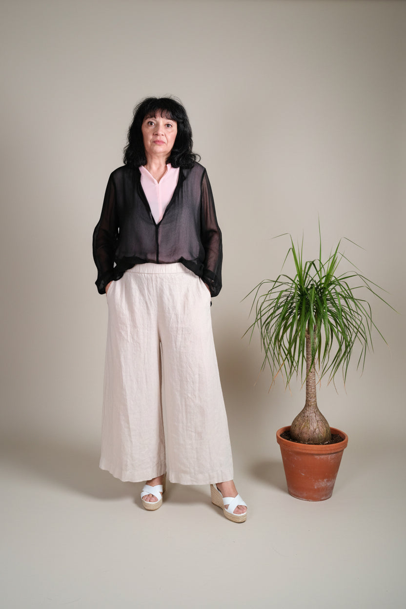 Pantalón Wide Leg 100% Lino tostado