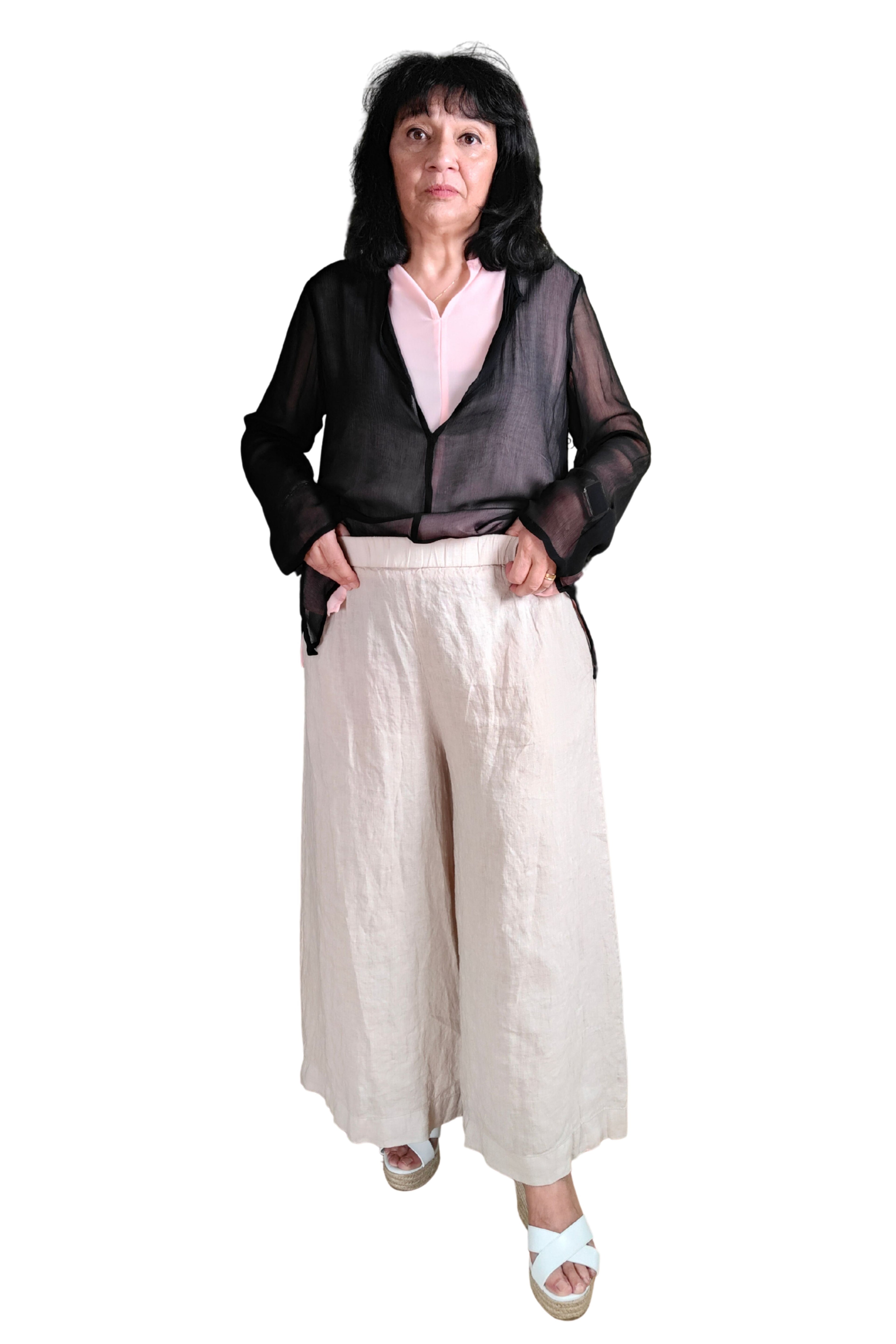 Pantalón Wide Leg 100% Lino tostado