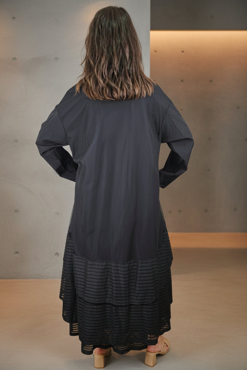 Vestido Chaqueta Maxi Tül Rayas Horizontales Negro | Nefelibata