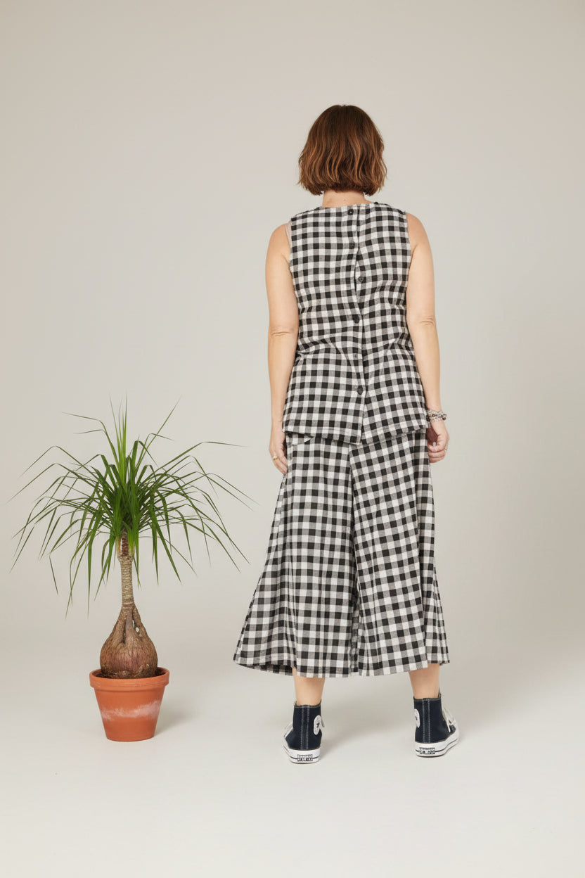 Pantalón Palazzo Vichy Negro Blanco