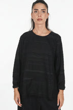 Textured Striped Smocked T-Shirt 3/4 Sleeve | Wendy Trendy