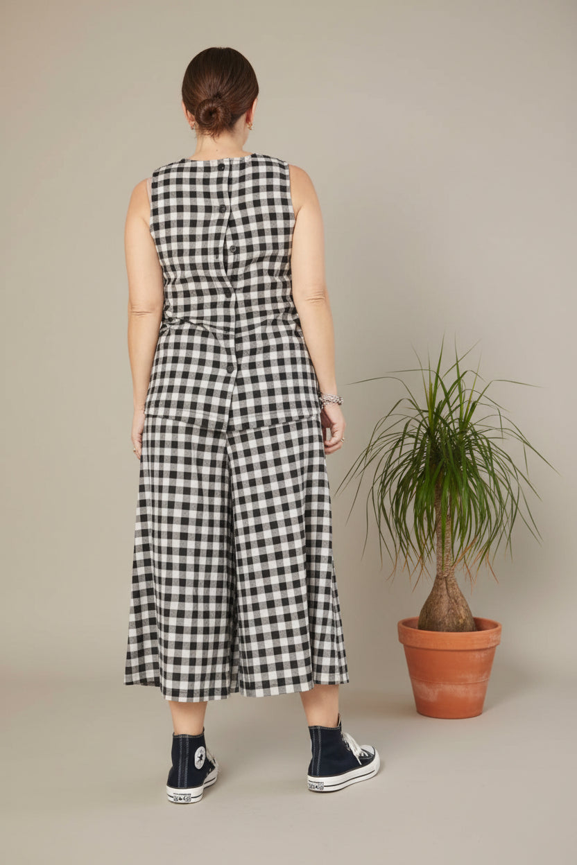 Camiseta Sin Mangas Vichy Negro Blanco