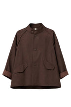 Chaqueta Vaquero Efecto Lavado Cuello Mao Botones Chinos Marrón | Wendy Trendy