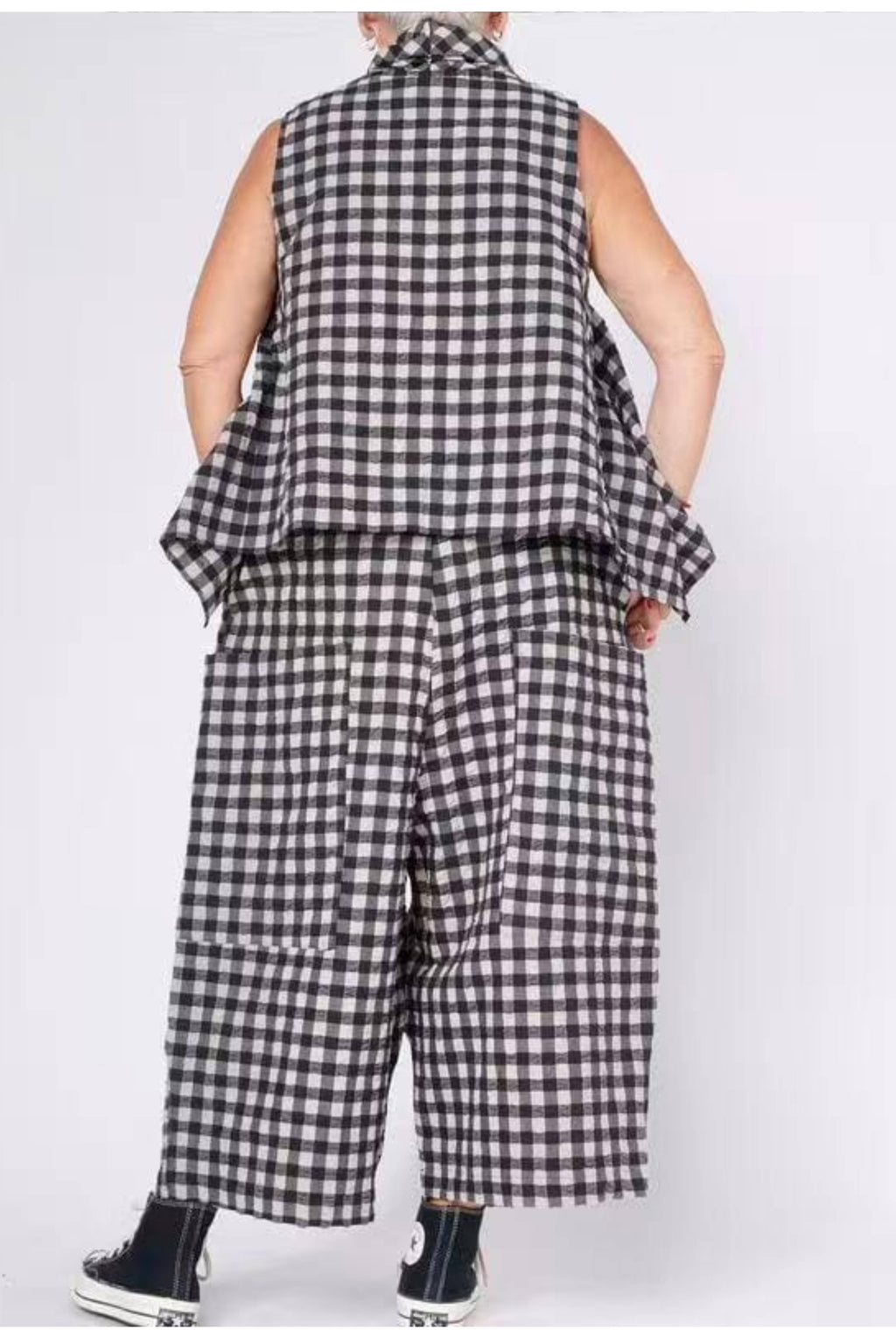 Pantalón Cargo Vichy Maxi Negro Blanco | Wendy Trendy