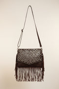 Bolso Bandolera Piel Italiana Tachuelas Flecos Marrón | YOLYKKE