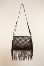 Bolso Bandolera Piel Italiana Tachuelas Flecos Marrón | YOLYKKE