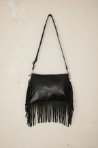 Bolso Bandolera Piel Italiana Tachuelas Flecos Negro | YOLYKKE