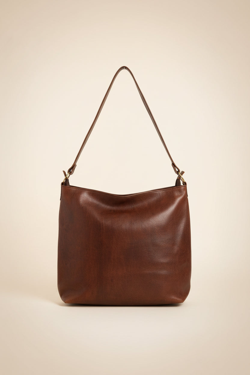Bolso Tote Piel Italiana Hebillas Doradas Marrón Chocolate | YOLYKKE