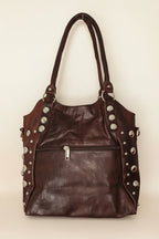 Bolso Tote Grande Piel Italiana Tachuelas Plateadas Marrón | YOLYKKE
