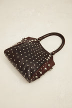 Bolso Tote Grande Piel Italiana Tachuelas Plateadas Marrón | YOLYKKE