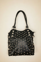 Bolso Tote Grande Piel Italiana Tachuelas Plateadas Negro | YOLYKKE