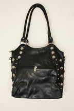 Bolso Tote Grande Piel Italiana Tachuelas Plateadas Negro | YOLYKKE