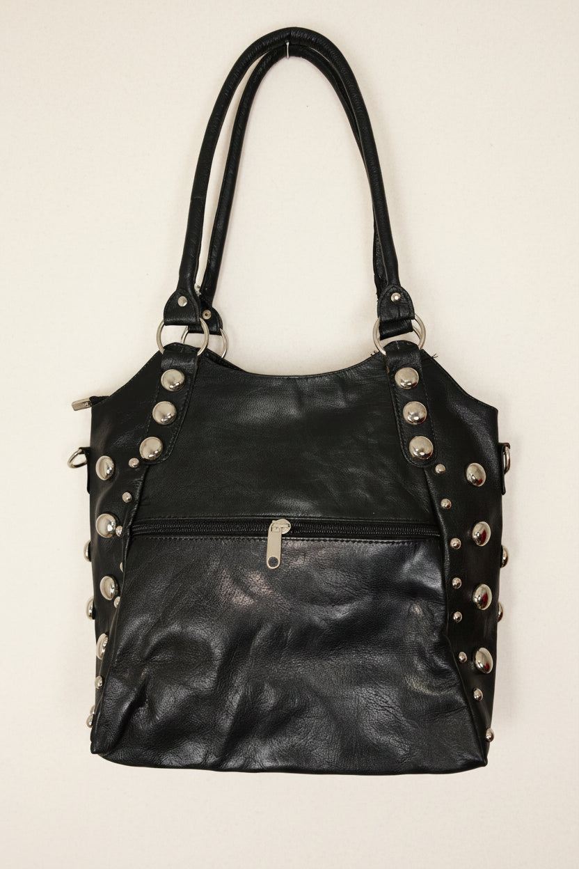 Bolso Tote Grande Piel Italiana Tachuelas Plateadas Negro | YOLYKKE