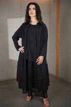 Vestido Chaqueta Maxi Tül Rayas Horizontales Negro | Nefelibata