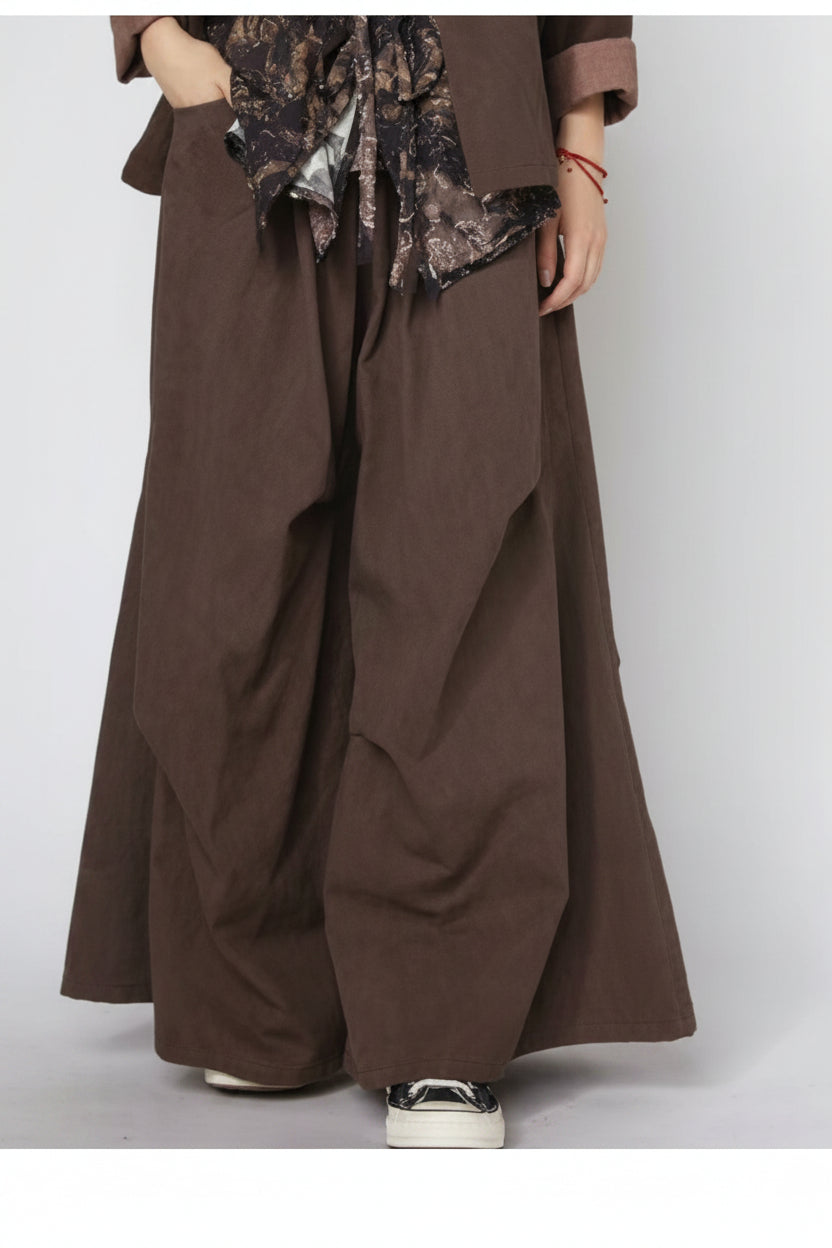 Pantalón Palazzo Maxi Vaquero Efecto Lavado Marrón | Wendy Trendy