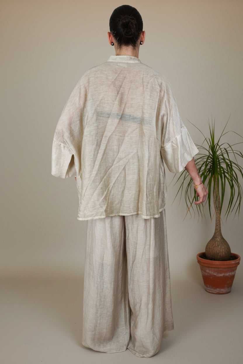 Camisa Oversize Cuello Mao Bolsillos Drapeados |YOLYKKE
