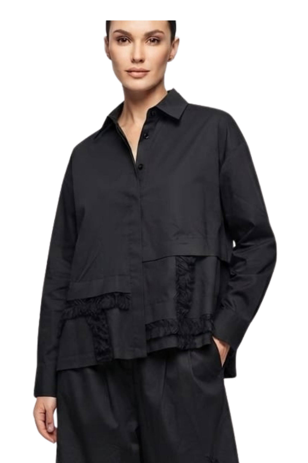 Camisa Bajo Tül Cuello Polo Negro | Nefelibata