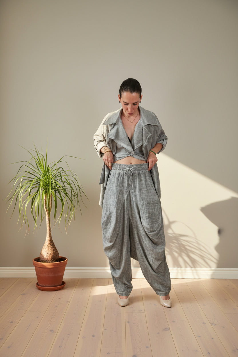Pantalón Harem Drapeado Lyocell Lino |YOLYKKE