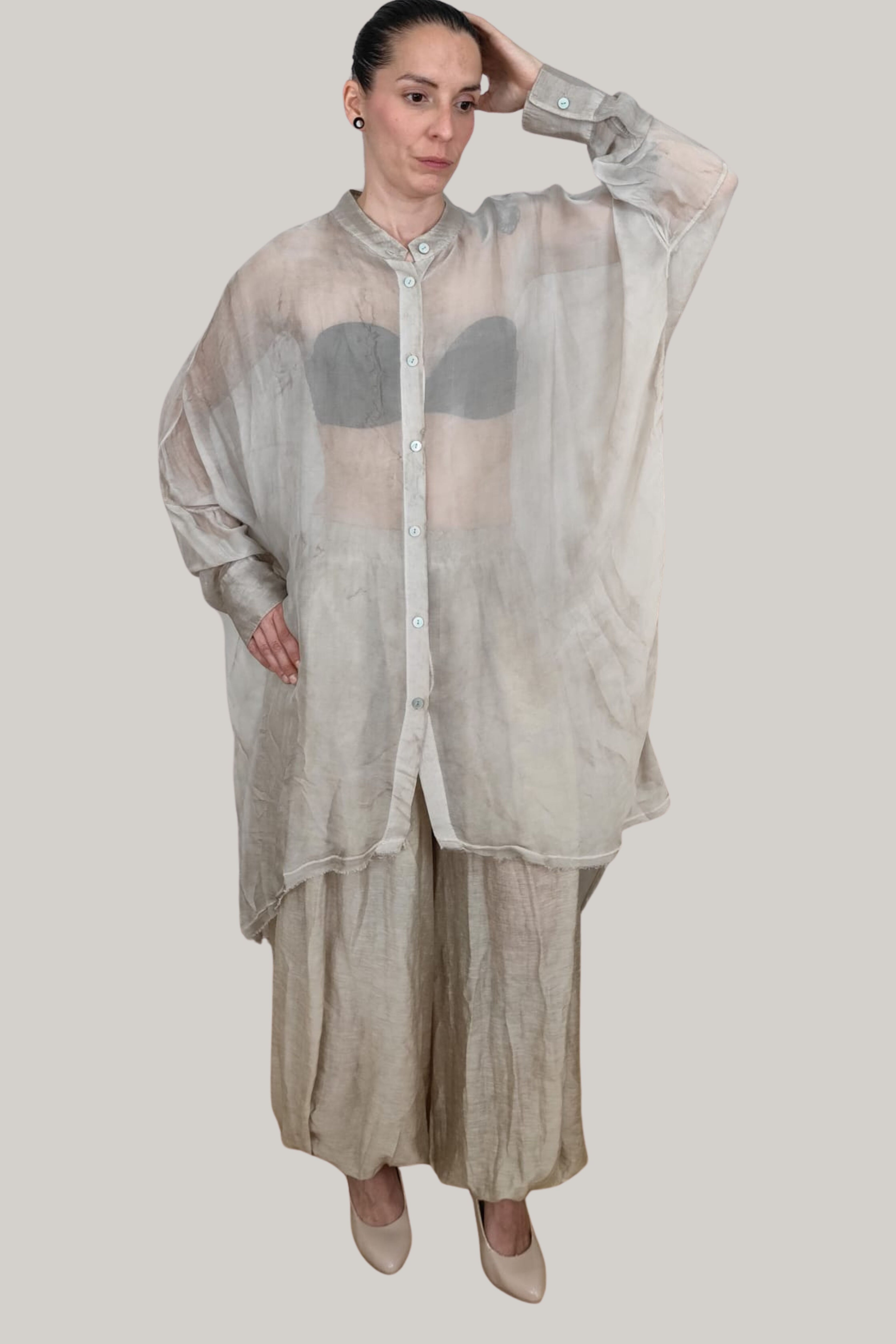 Camisa Larga Asimétrica Gasa Mármol | YOLYKKE