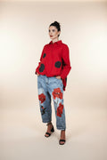 Bestickter Jeansrock Mohnblume – Wendy Trendy