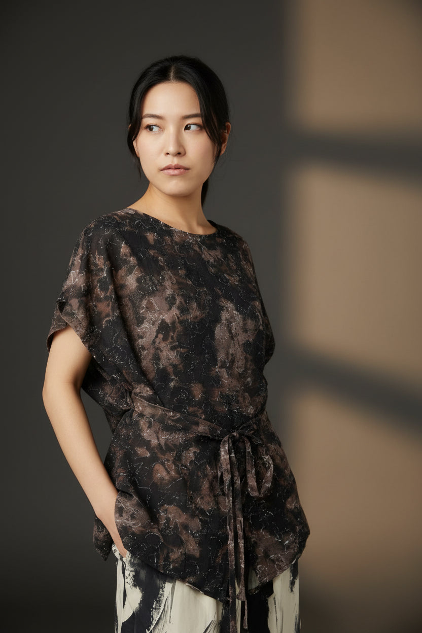 Blusa Relieve Floral Lazada Kimono Marrón | Wendy Trendy