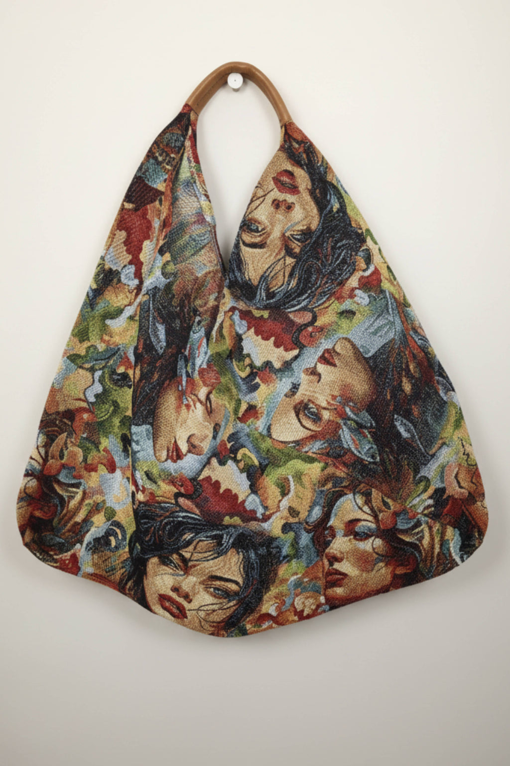 Bolsa Triangular Tapiz Gobelin Jacquard Lurex Asa Piel Estampado Artístico | YOLYKKE