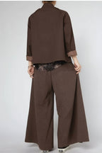 Pantalón Palazzo Maxi Vaquero Efecto Lavado Marrón | Wendy Trendy