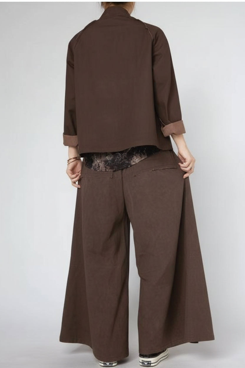 Pantalón Palazzo Maxi Vaquero Efecto Lavado Marrón | Wendy Trendy